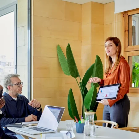 Person in suit ready to delegate authority
